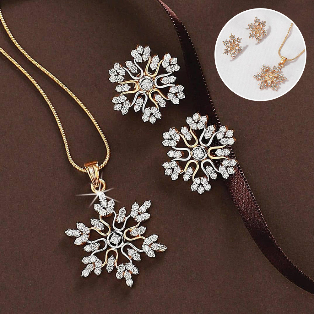 3pcs Snowflake Necklace Set With Rhinestones Earrings