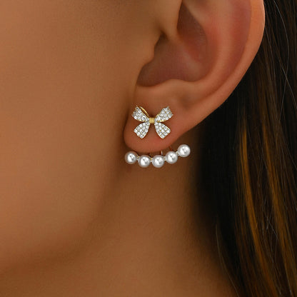 Simple Earrings Female Inlaid Zircon Bow