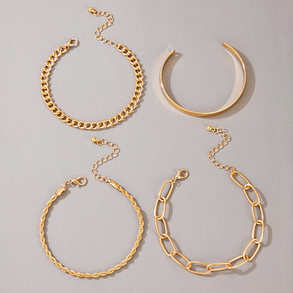 Exaggerated And Minimalist Gold Thick Chain Bracelet Set Of Four Pieces