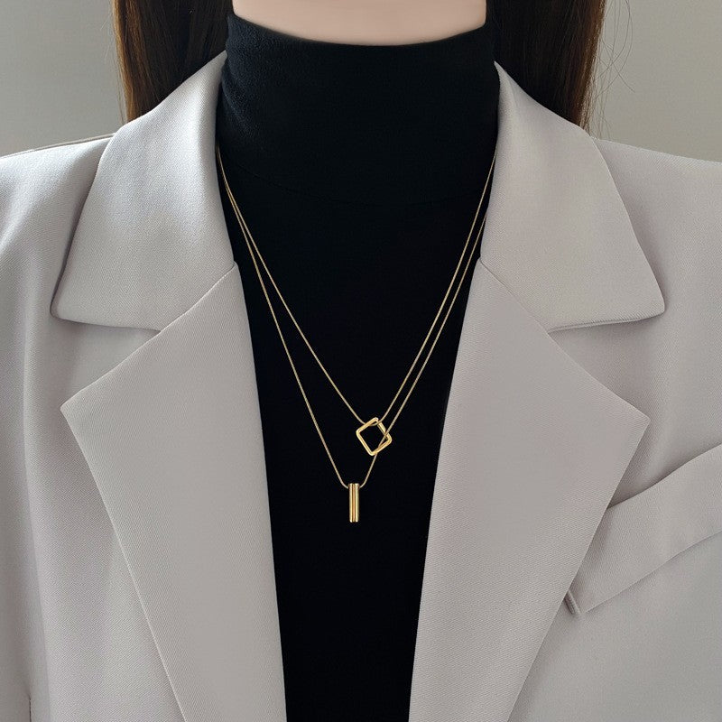 Geometric Necklace Double-layer Adjustable Length Sweater Chain