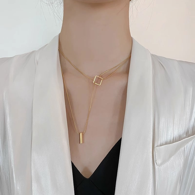 Geometric Necklace Double-layer Adjustable Length Sweater Chain