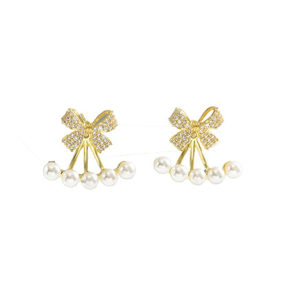 Simple Earrings Female Inlaid Zircon Bow