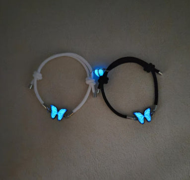 Fashion Blue Luminous Butterfly Necklace Bracelet Set