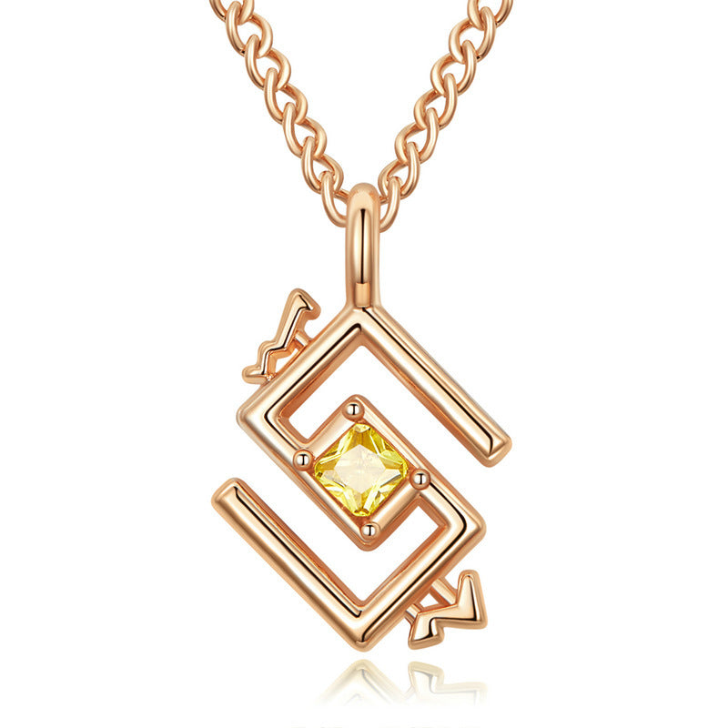 Gold Wood Water Fire Alloy Necklace