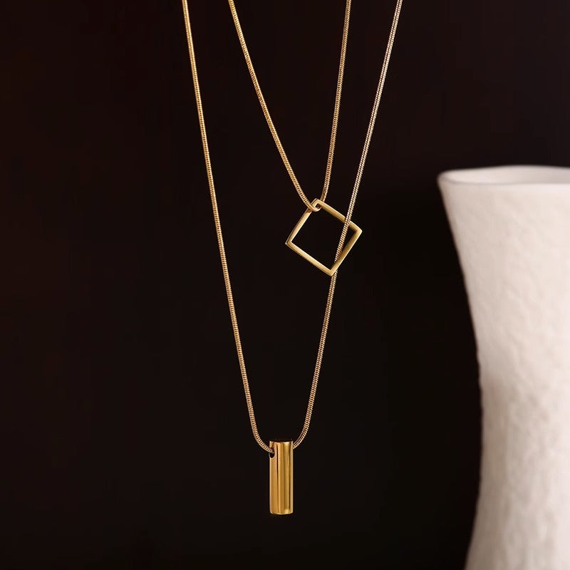 Geometric Necklace Double-layer Adjustable Length Sweater Chain