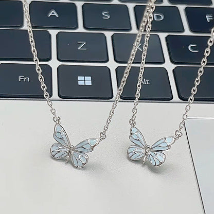 Fashion Blue Luminous Butterfly Necklace Bracelet Set