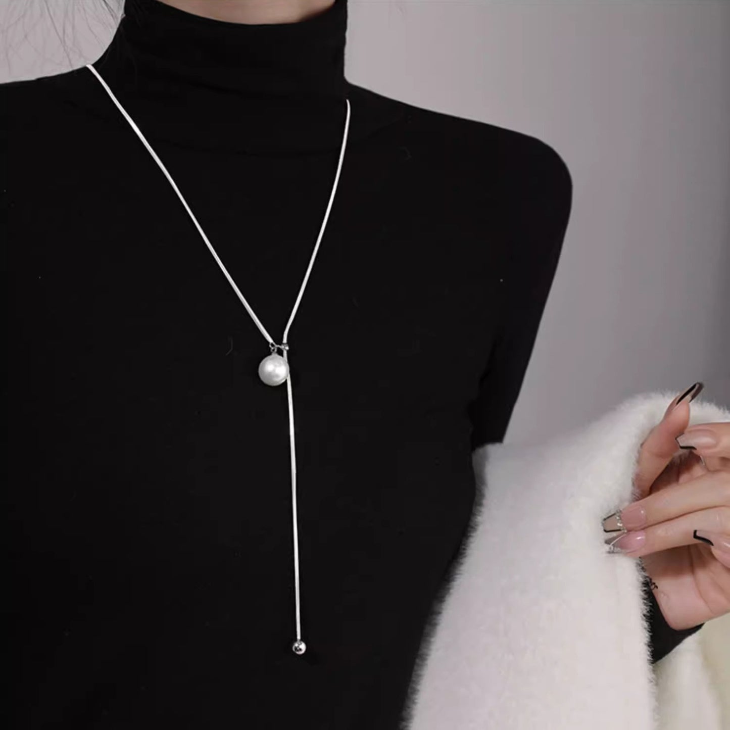 Round Ball Ring Long Necklace Fashion Sweater Chain