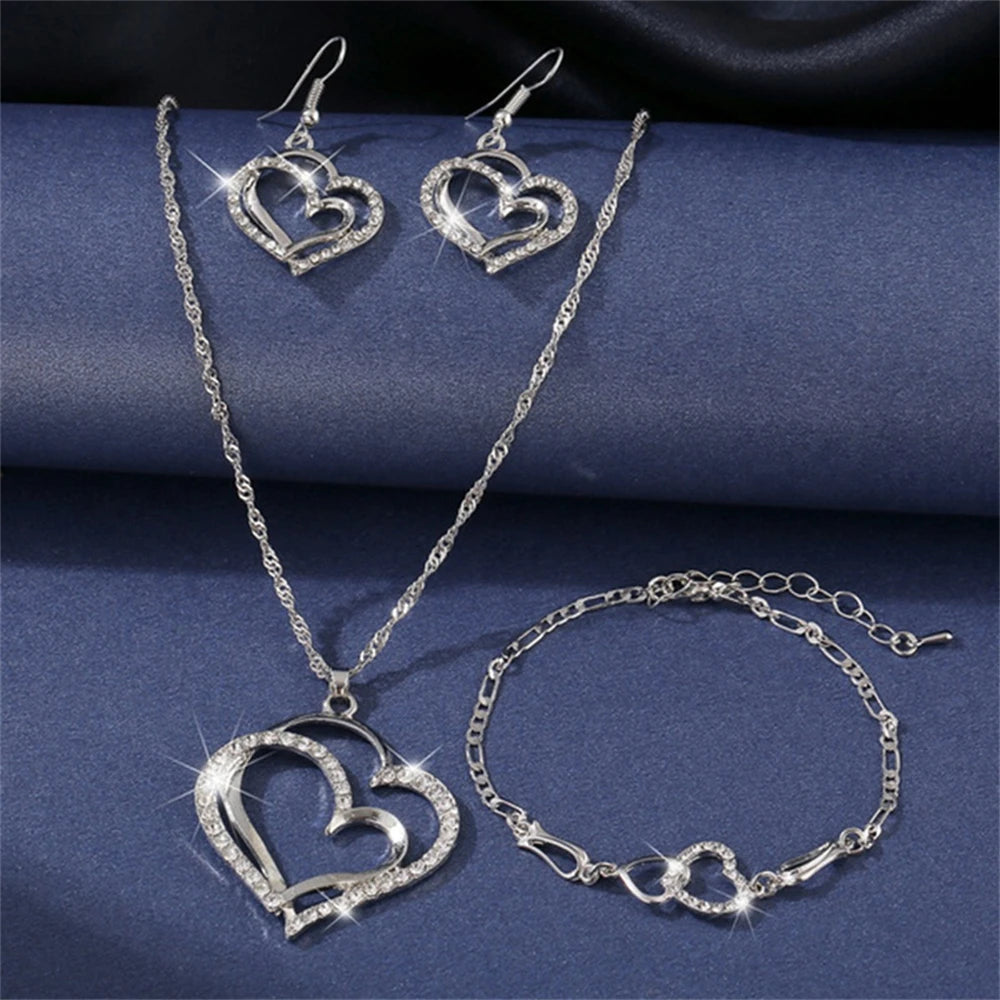 Exquisite double heart necklace and earing