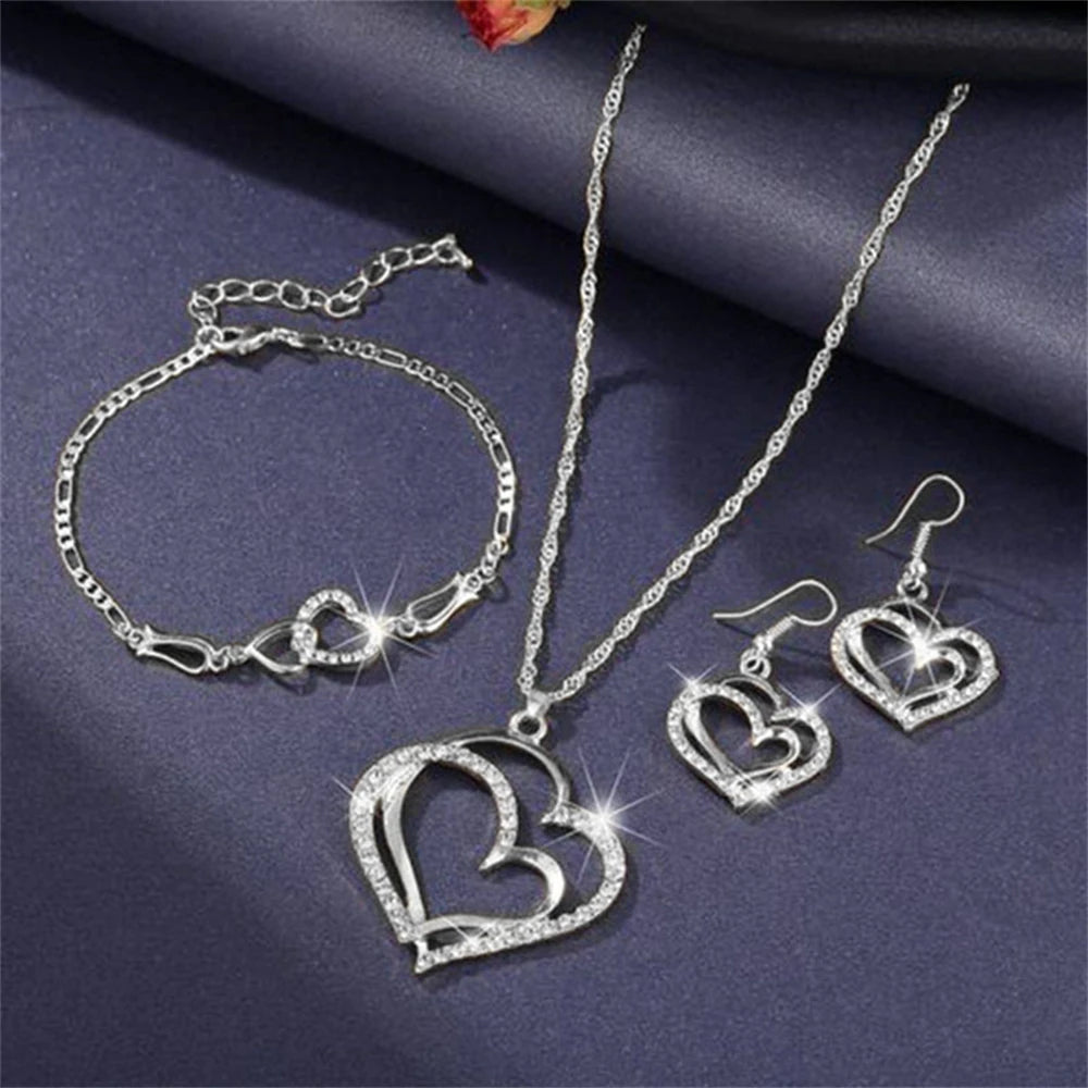 Exquisite double heart necklace and earing