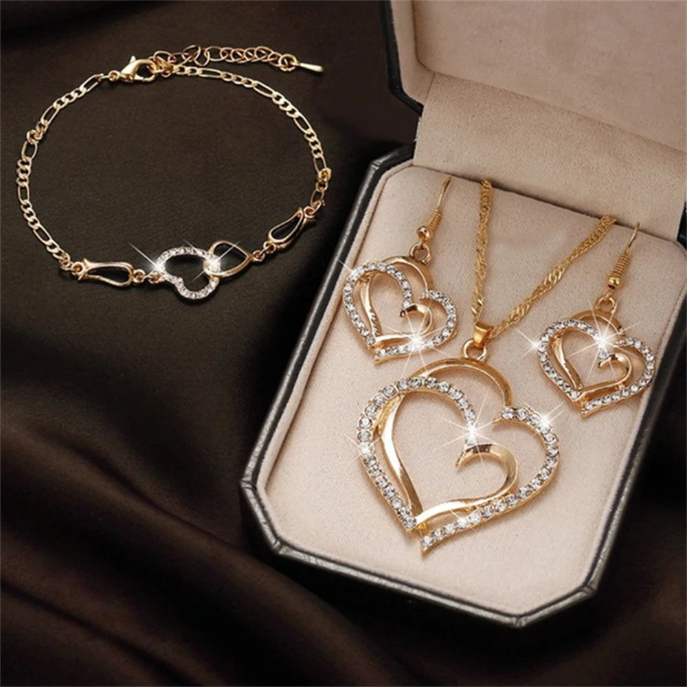 Exquisite double heart necklace and earing