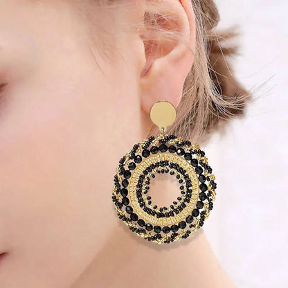 Rice bead earrings Circle Black