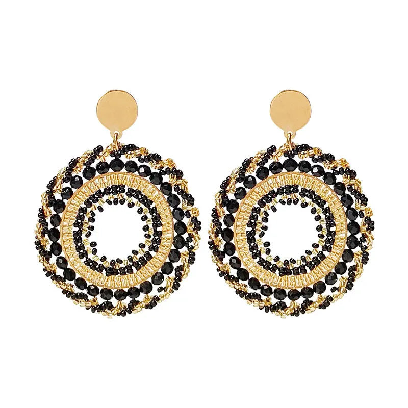 Rice bead earrings Circle Black