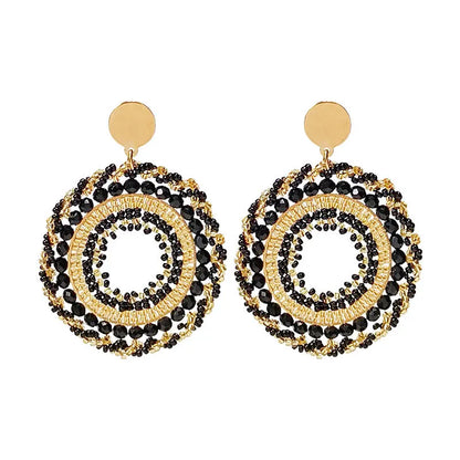 Rice bead earrings Circle Black