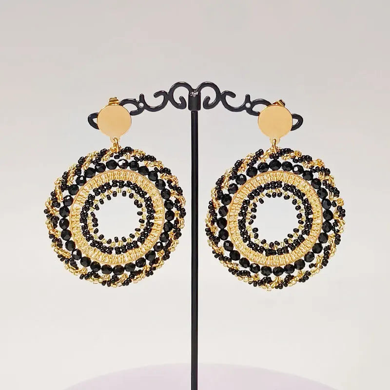 Rice bead earrings Circle Black