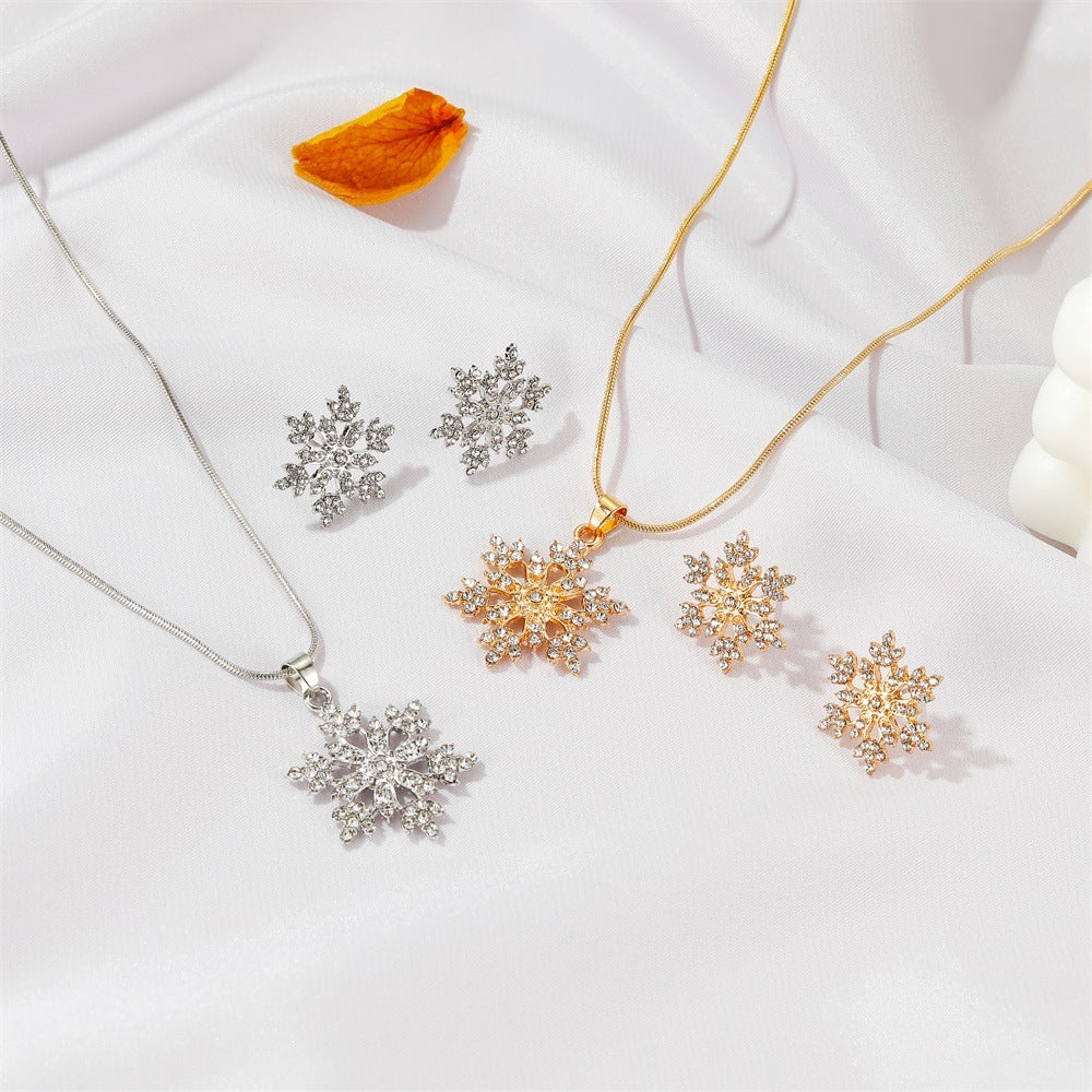 3pcs Snowflake Necklace Set With Rhinestones Earrings