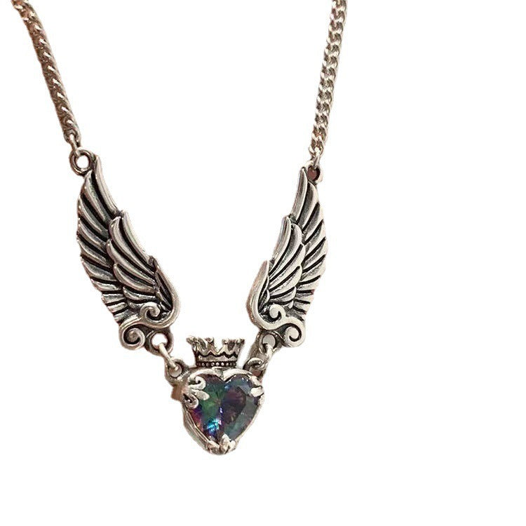 Vintage Gothic Heart Crown Angel Wings Pendant Necklaces