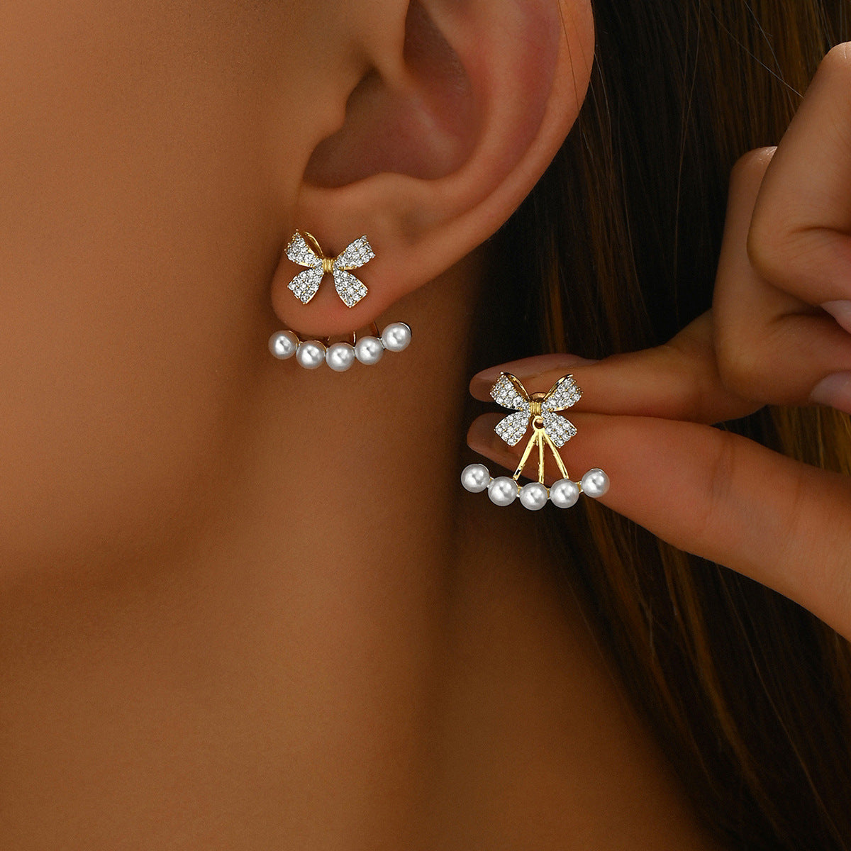 Simple Earrings Female Inlaid Zircon Bow