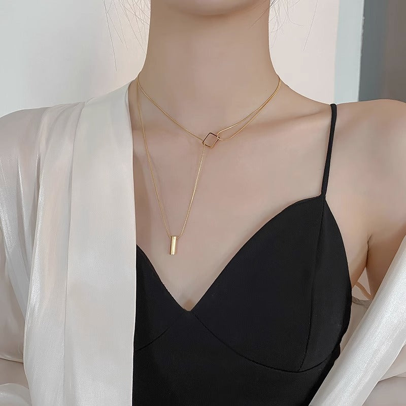 Geometric Necklace Double-layer Adjustable Length Sweater Chain