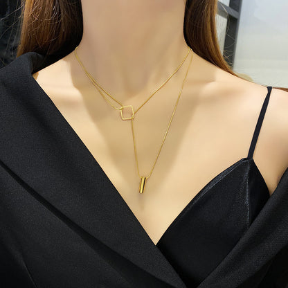 Geometric Necklace Double-layer Adjustable Length Sweater Chain