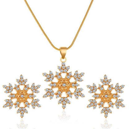 3pcs Snowflake Necklace Set With Rhinestones Earrings